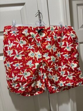 Gant Red Floral Swim Trunks with White & Blue Accents